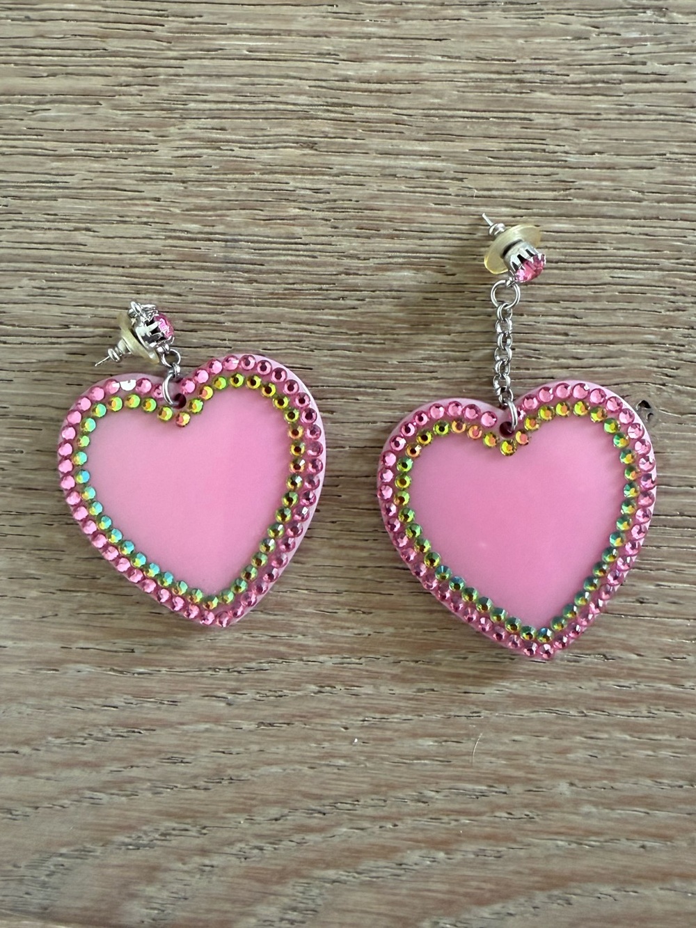 Trina Tarantino Pink Heart Drop Earrings with Iridescent Crystal Trim - Picture 1 of 3